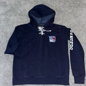 New York Rangers NHL Hockey Women’s Hooded Hoodie Laced Sweatshirt Sweater L